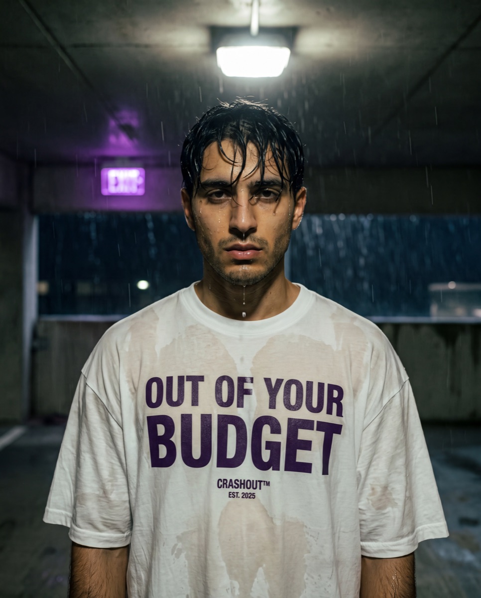 Cast member in the rain — Out of your budget tee