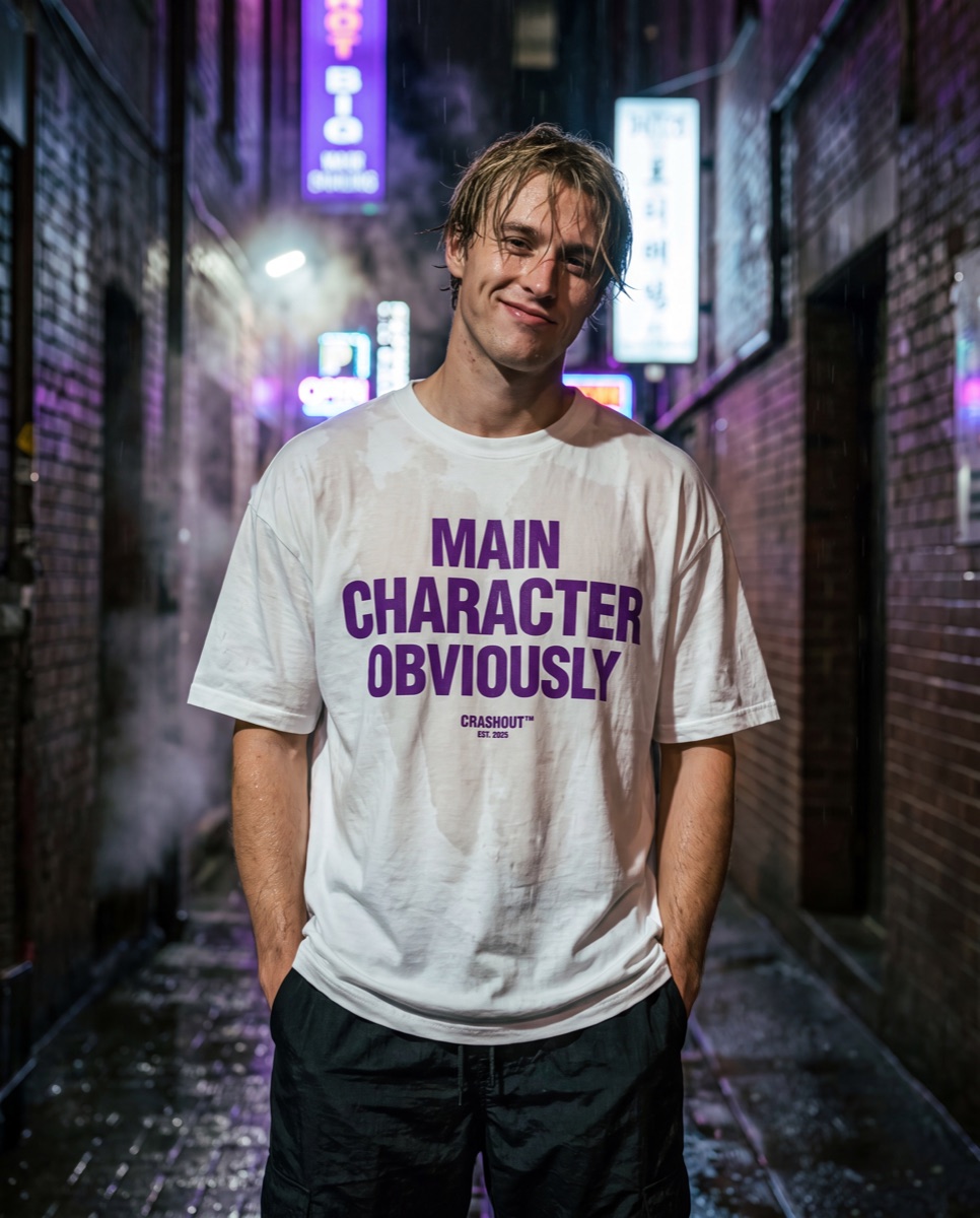 Cast member in the rain — Main character tee